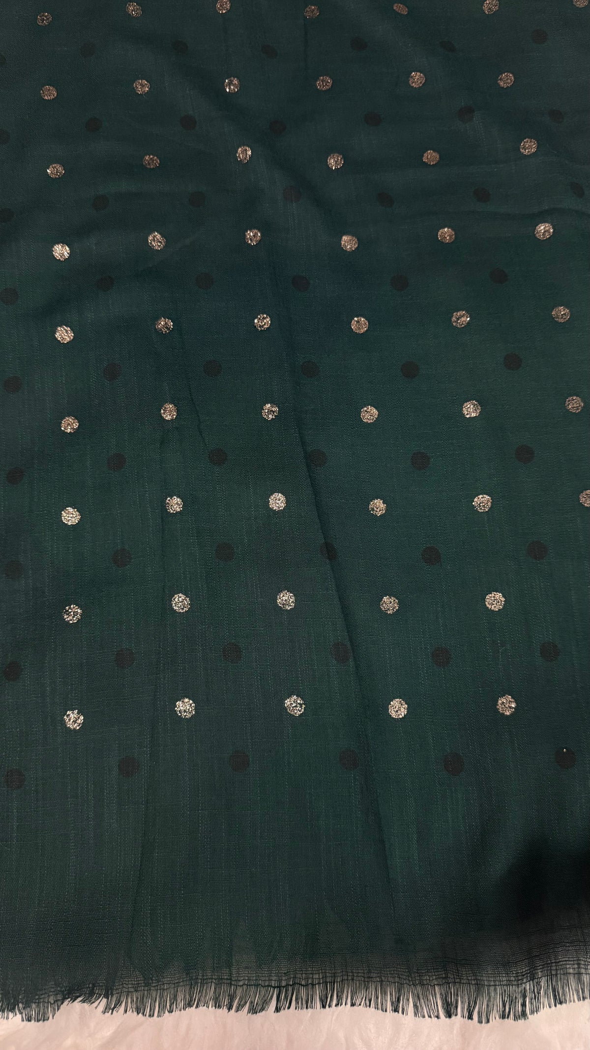 Lawn Block Print Hijab | Shinny Polka Dots | Dark Green