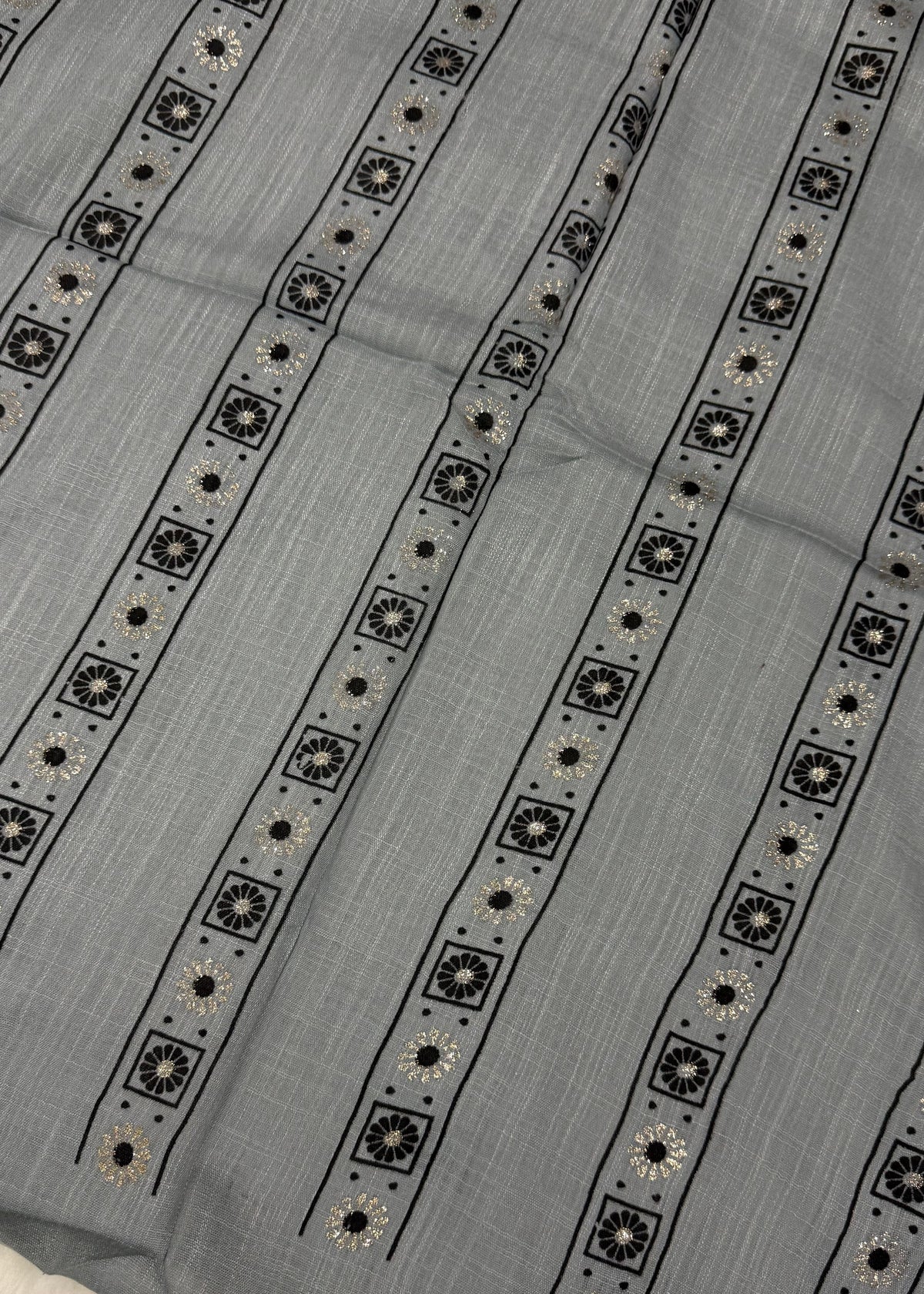 Lawn Block Print Hijab | Stripes | Grey