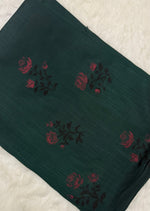 Lawn Block Print Hijab | Roses| Dark Green
