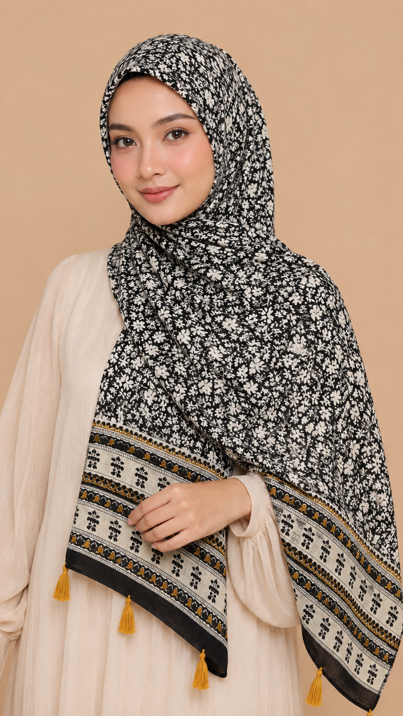 Noir Blossom | Lawn Printed Hijab