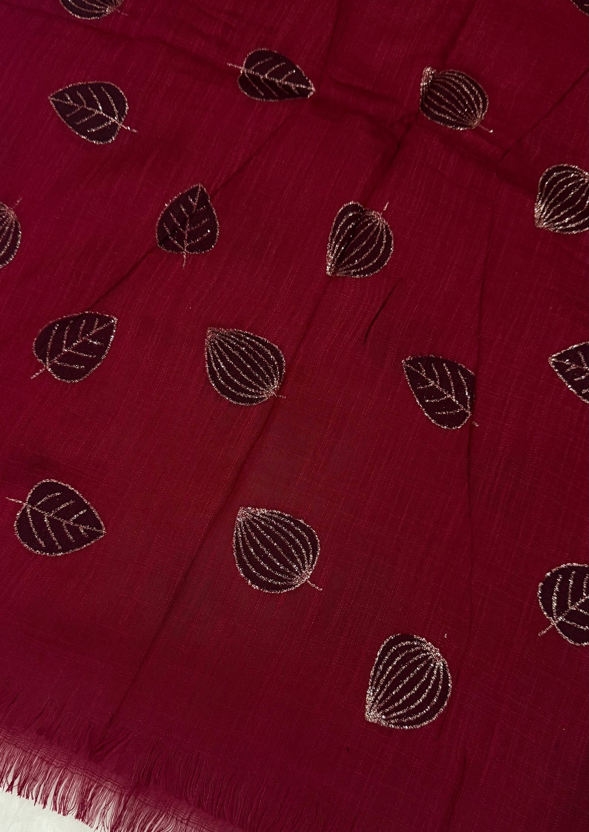 Lawn Block Print Hijab | Shiny Leaf | Maroon