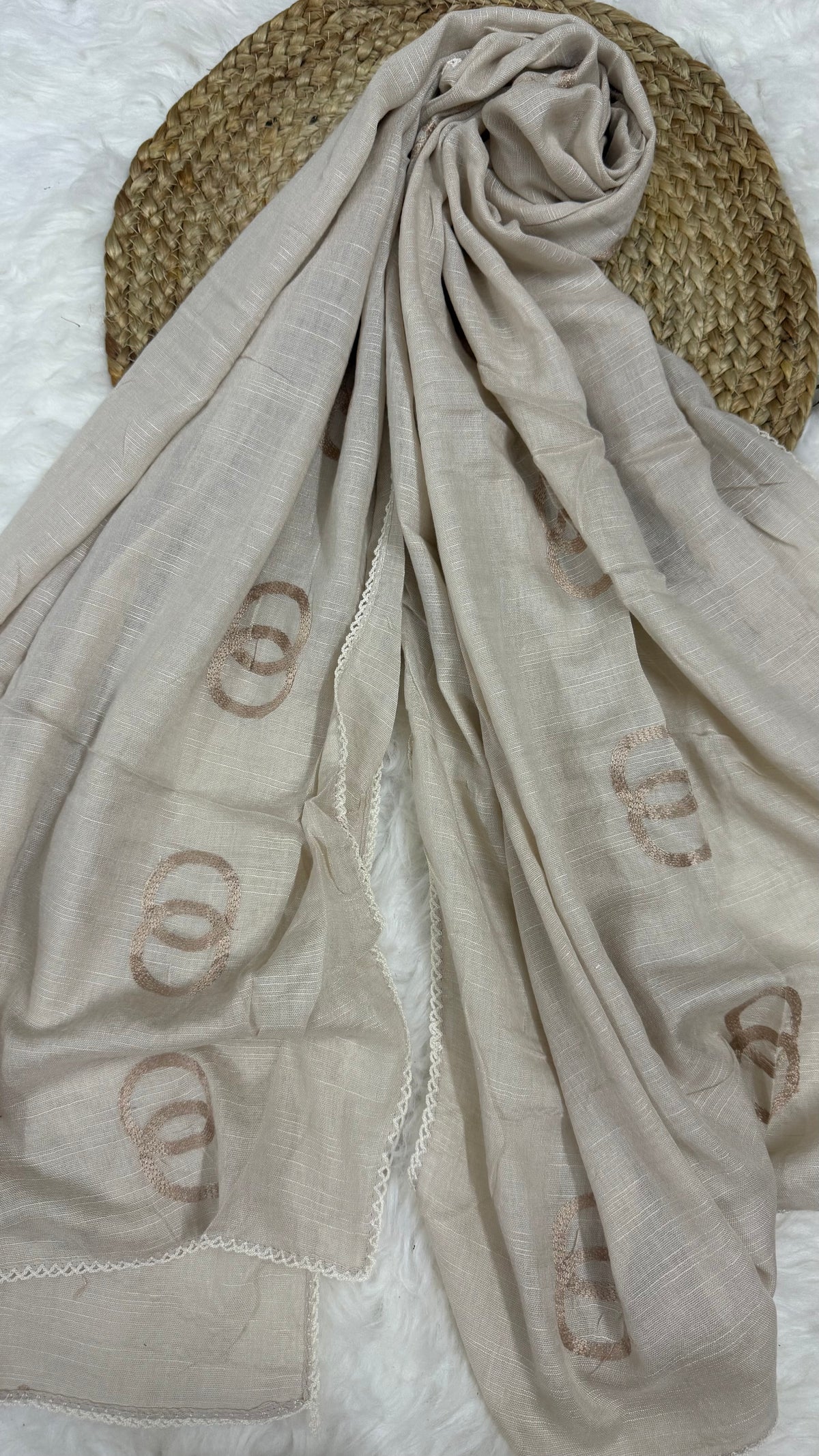 Lawn Ringset Embroidered Hijabs (XL) | Nude