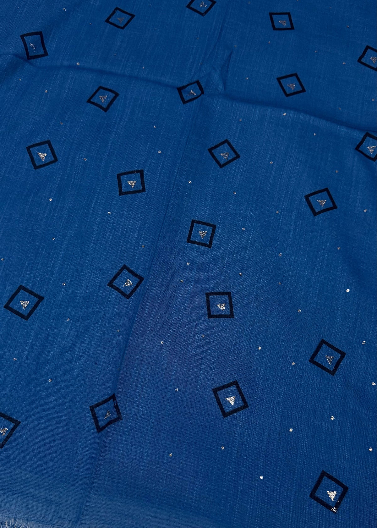 Lawn Block Print Hijab | Shiny Squares | Blue