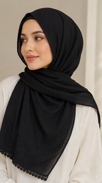 Plain Lawn Black Hijab | One Sided Lace