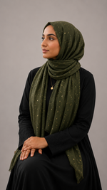 Lawn Foil Spread Hijab | Olive Green