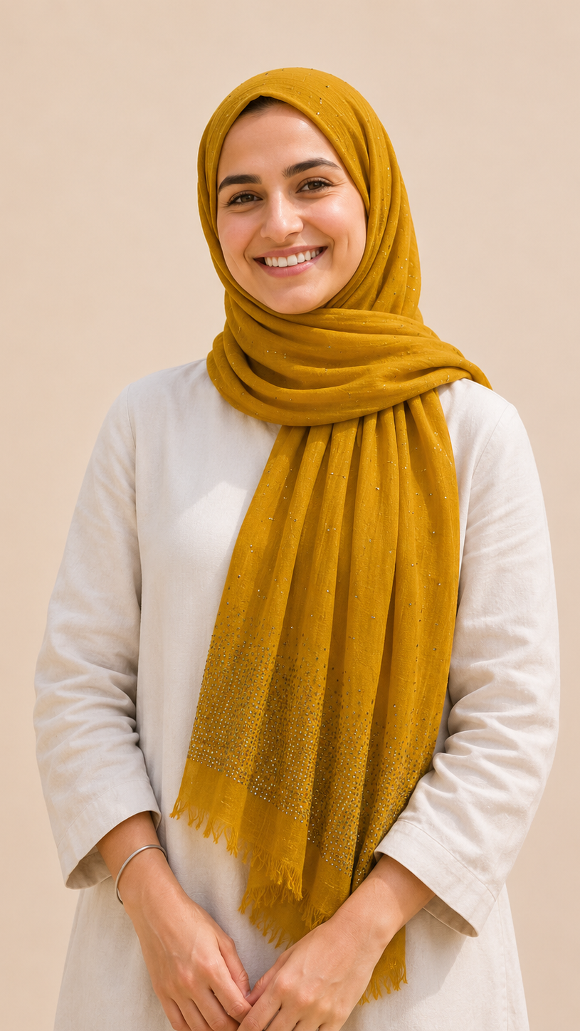 Lawn Stone Drop Hijab | Mustard