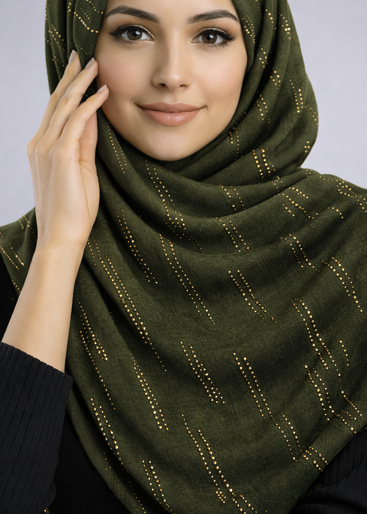 Lawn Zari Noor Hijab | Army Green