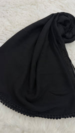 Plain Lawn Black Hijab | One Sided Lace