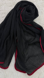 Soft Crinkle Lawn Hijab with Borders | Black
