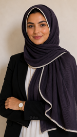Soft Crinkle Lawn Hijab with Borders | Dark Mauve