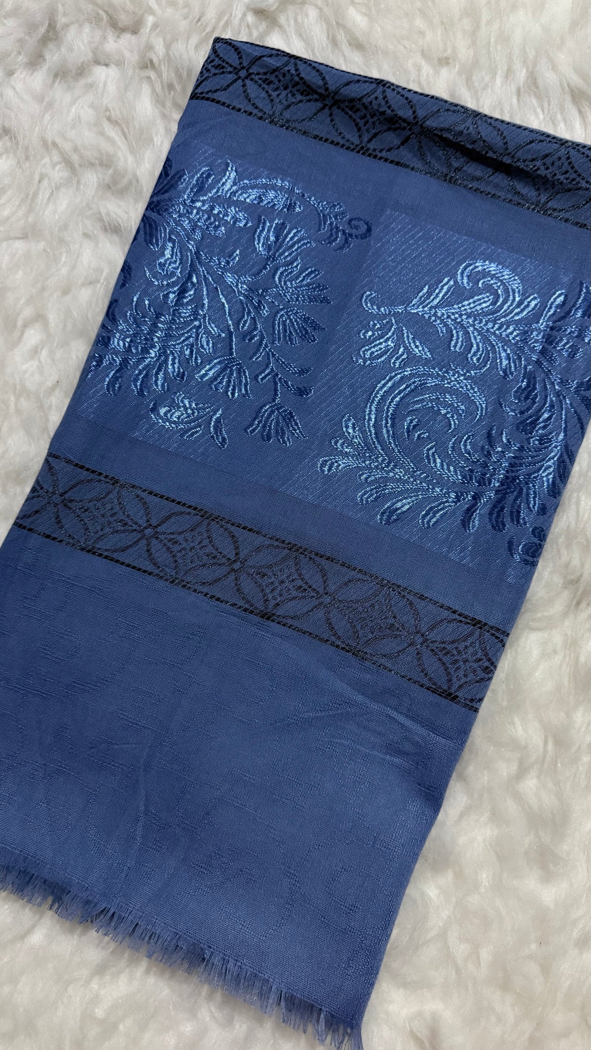 Lawn Jacquard Border | Denim Blue