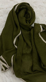 Soft Crinkle Lawn Hijab with Borders | Forest Green