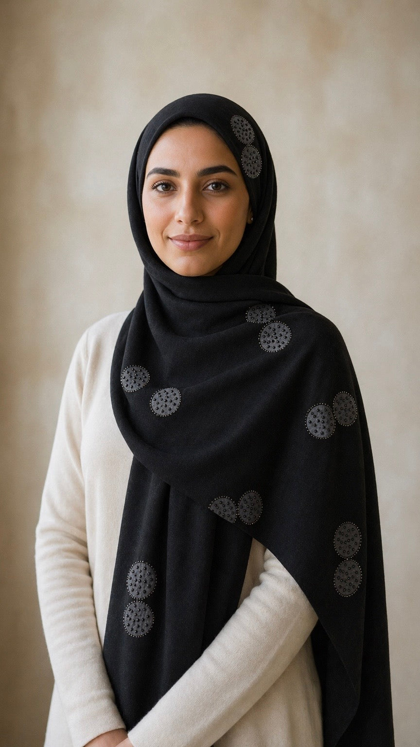 Lawn Block Print Hijab | Shinny Circles | Black