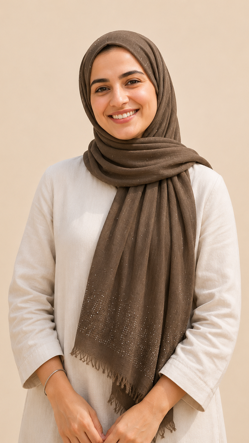 Lawn Stone Drop Hijab | Mocha Brown