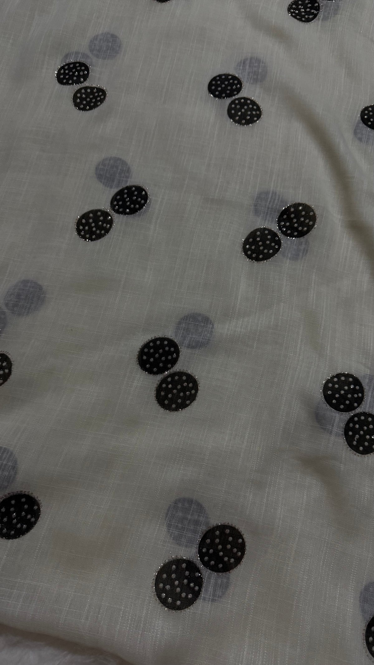 Lawn Block Print Hijab | Shinny Circles | Cream White