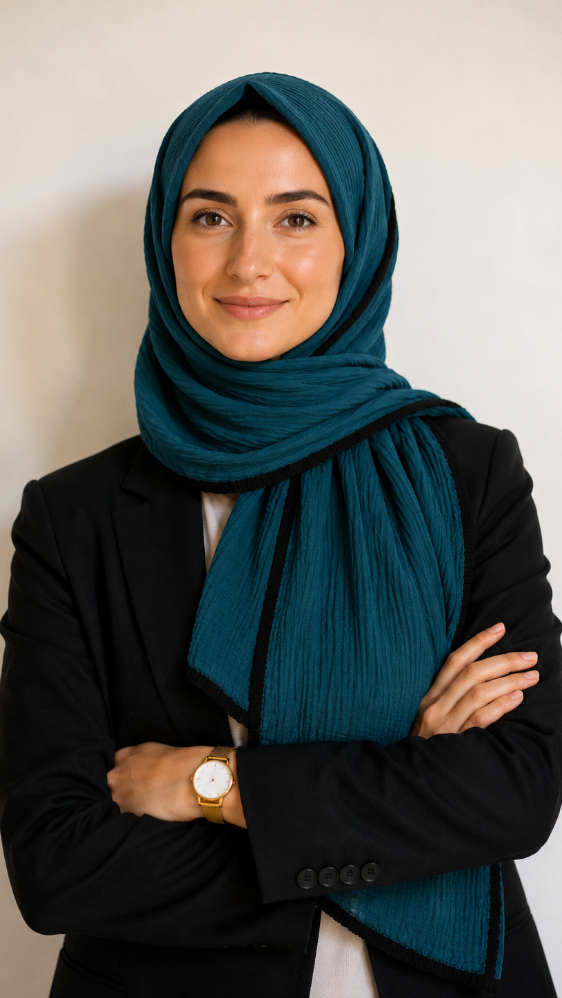 Soft Crinkle Lawn Hijab with Borders | Teal Blue