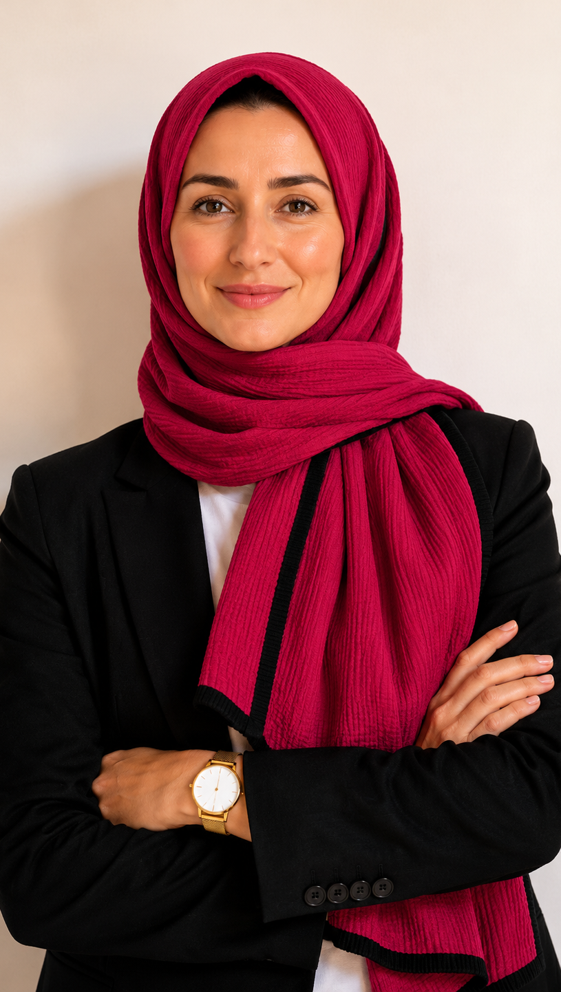 Soft Crinkle Lawn Hijab with Borders | Fuchsia Pink