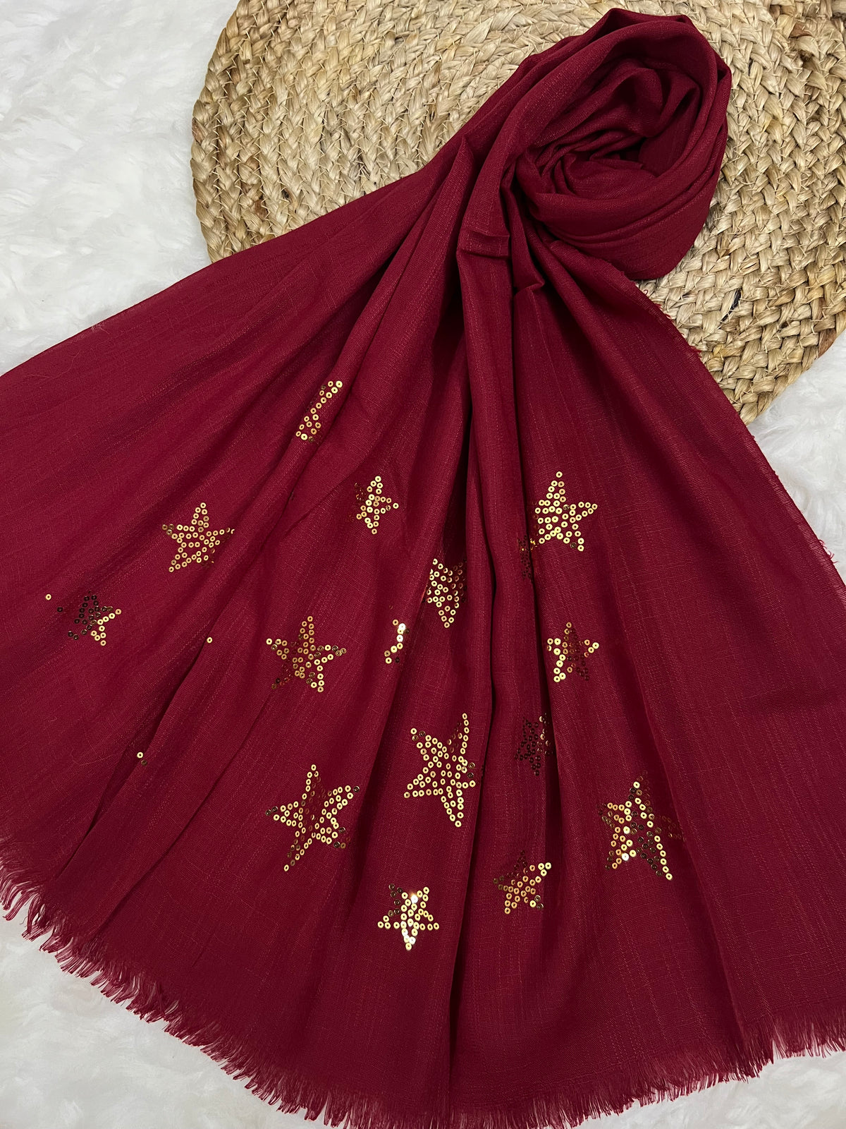 Starry Shine Hijab –Maroon Glow