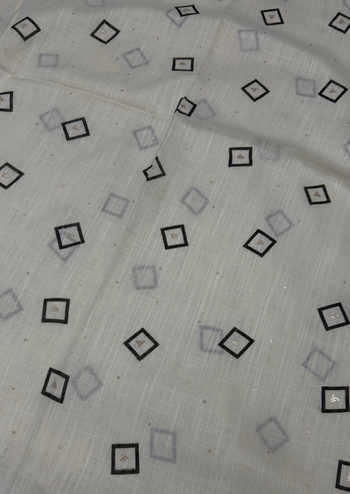 Lawn Block Print Hijab | Shiny Squares | Cream White