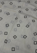 Lawn Block Print Hijab | Shiny Squares | Cream White