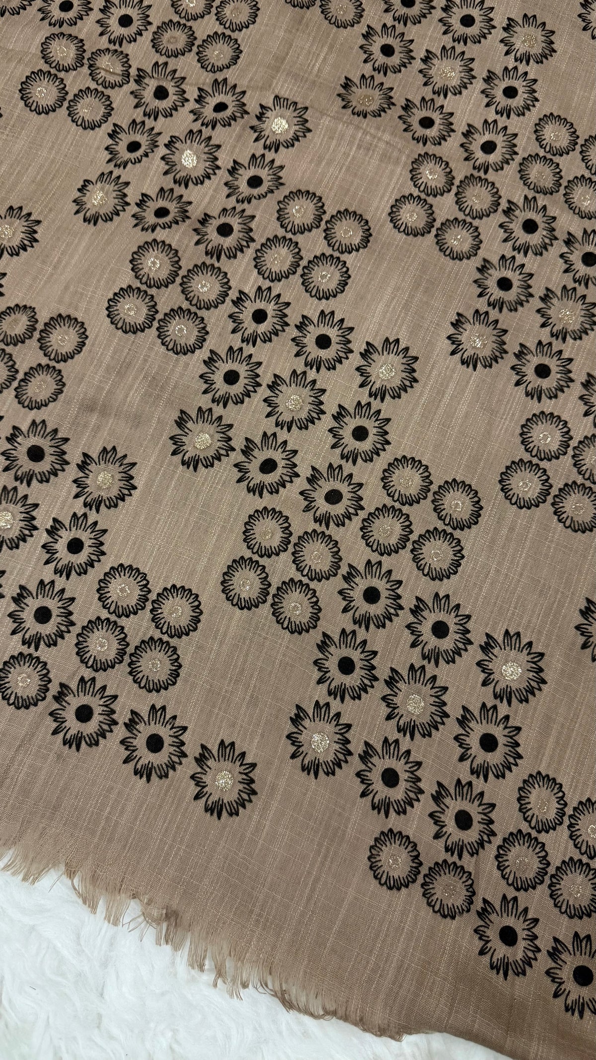 Lawn Block Print Hijab | Floral | Mocha Brown