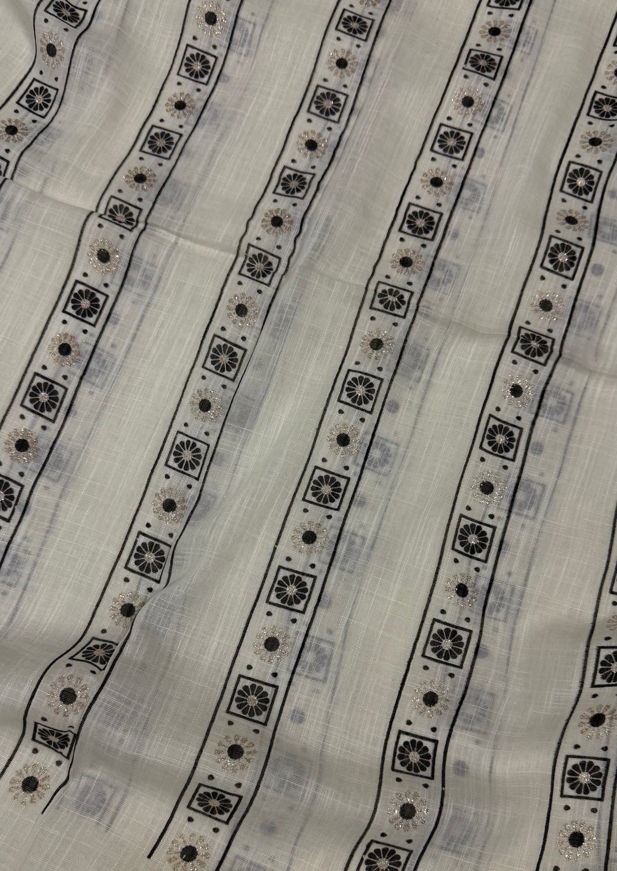 Lawn Block Print Hijab | Stripes | Cream White