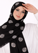 Lawn Block Print Hijab | Shiny Leaf | Black