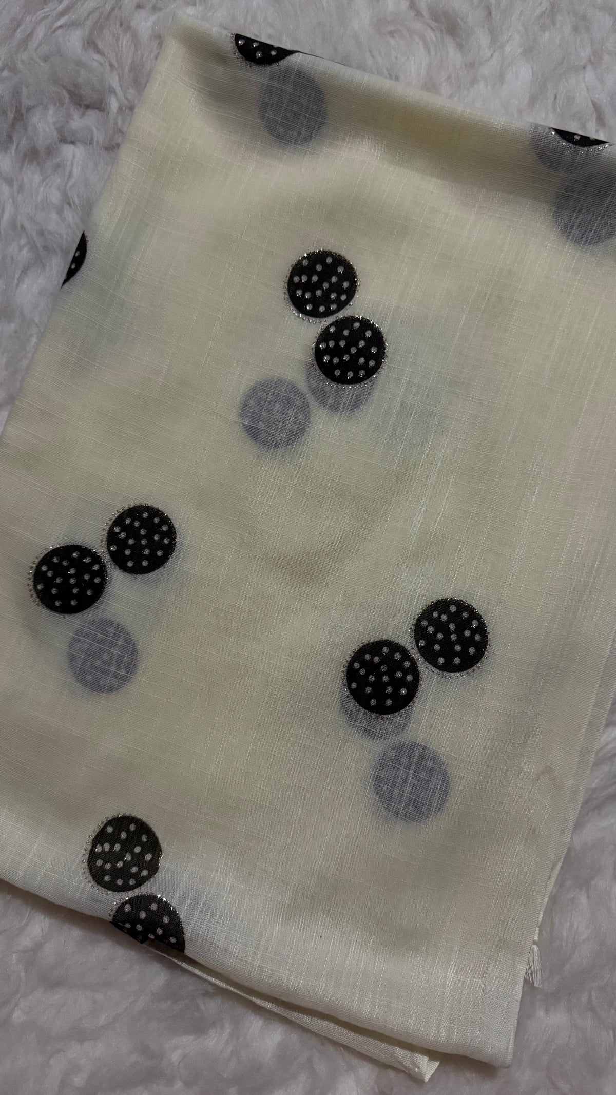 Lawn Block Print Hijab | Shinny Circles | Cream White