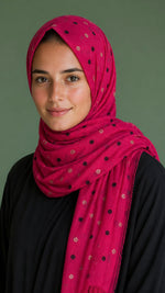Lawn Block Print Hijab | Shinny Polka Dots | Fuchsia Pink