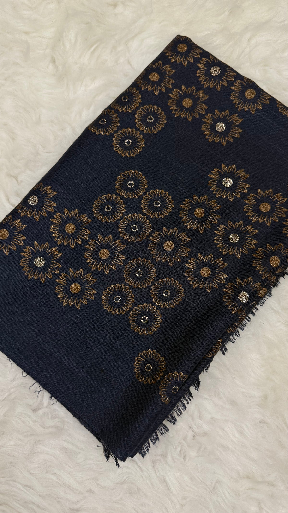 Lawn Block Print Hijab | Floral | Dark Blue