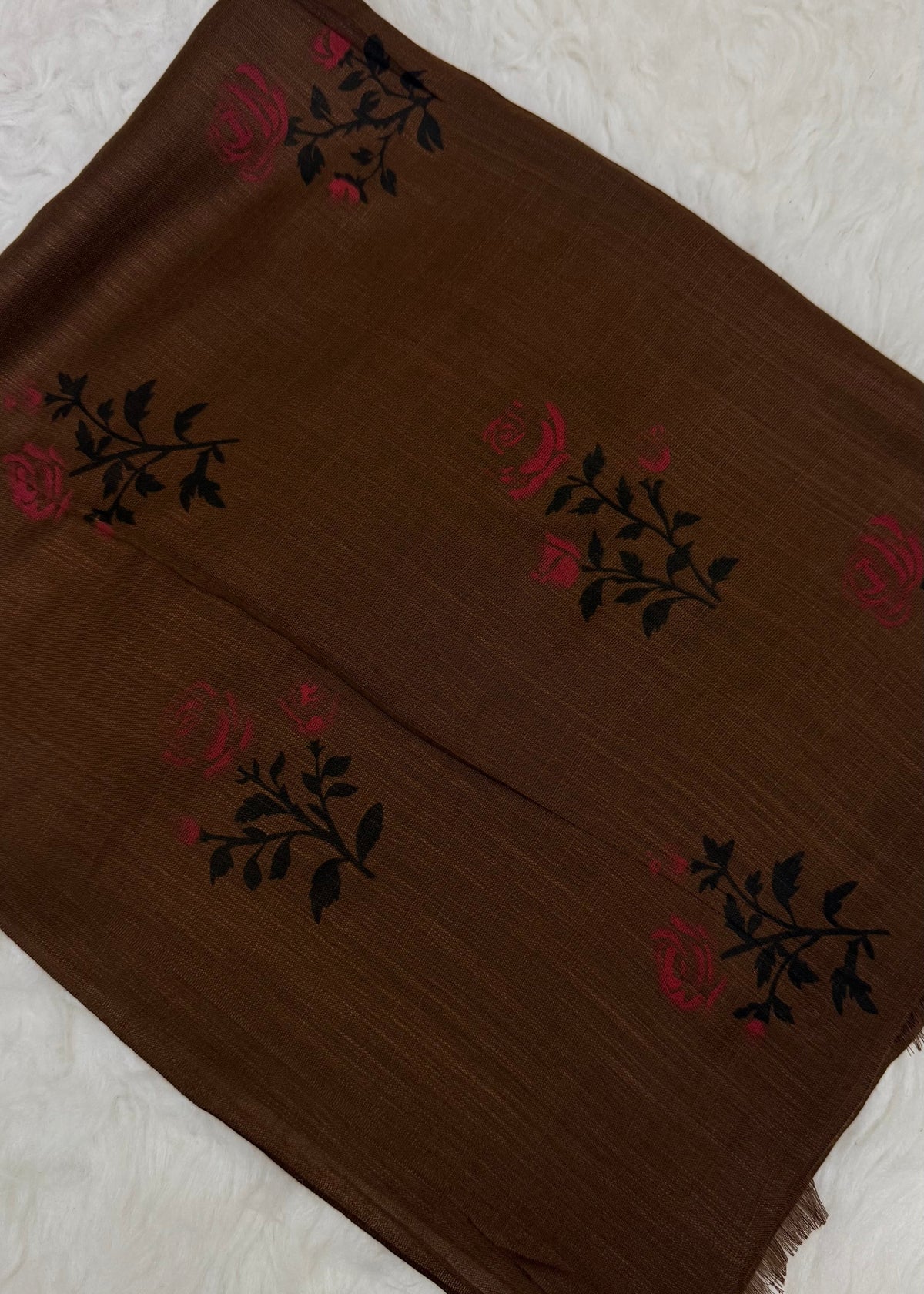 Lawn Block Print Hijab | Roses| Dark Brown