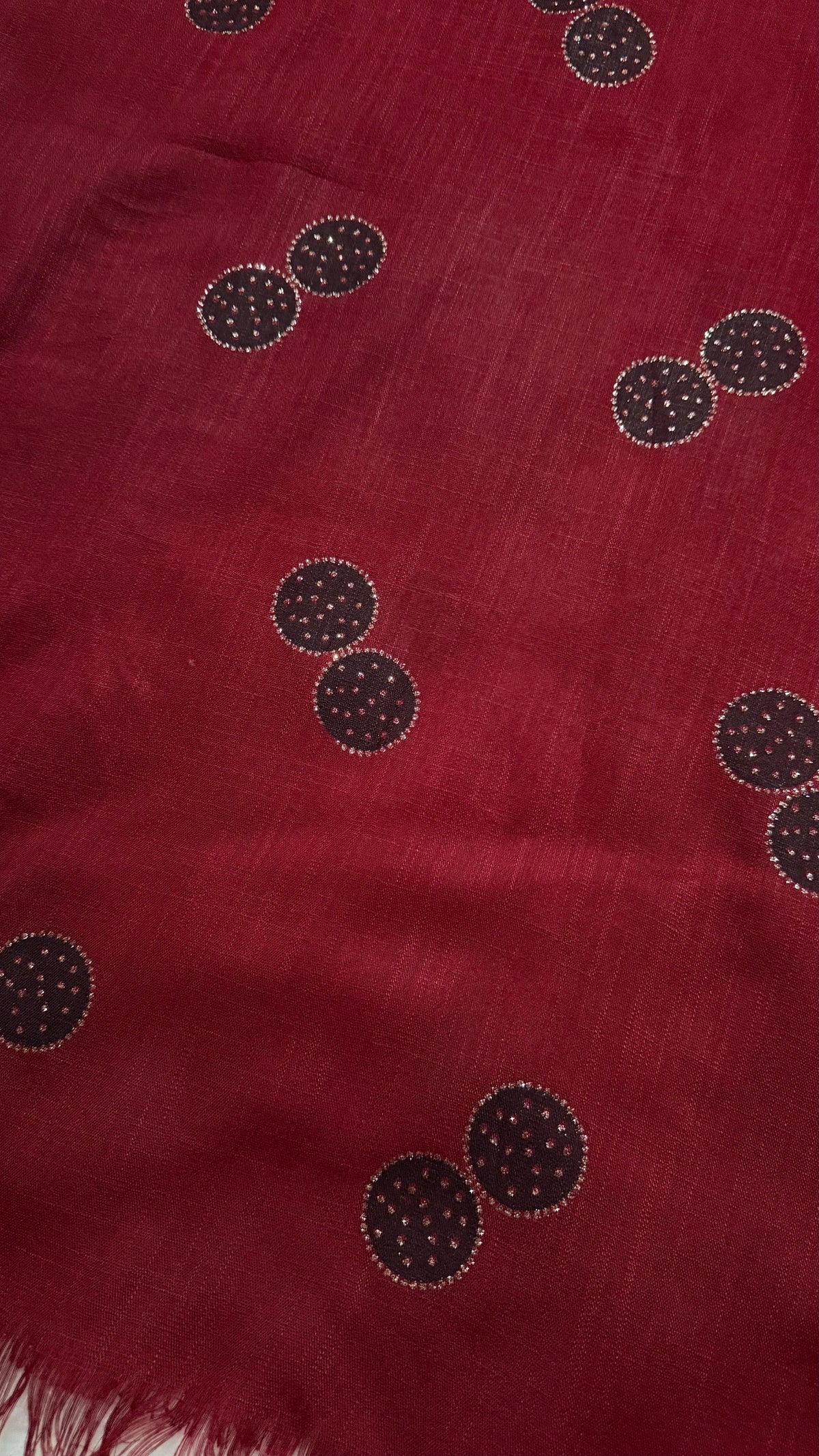 Lawn Block Print Hijab | Shinny Circles | Maroon