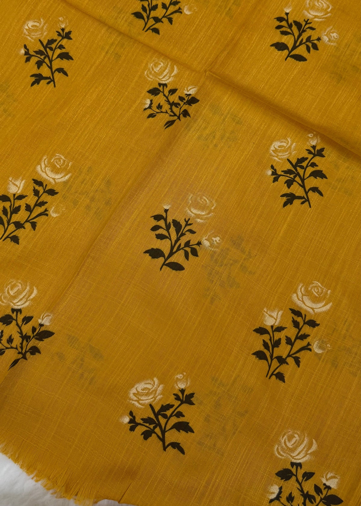 Lawn Block Print Hijab | Roses| Mustard