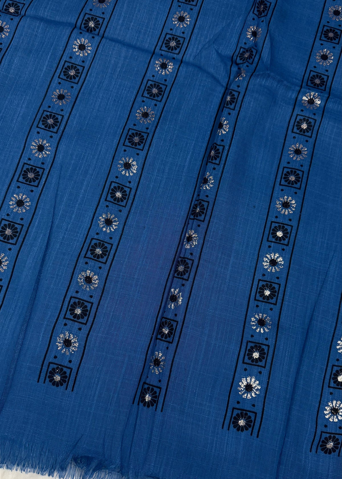 Lawn Block Print Hijab | Stripes | Blue