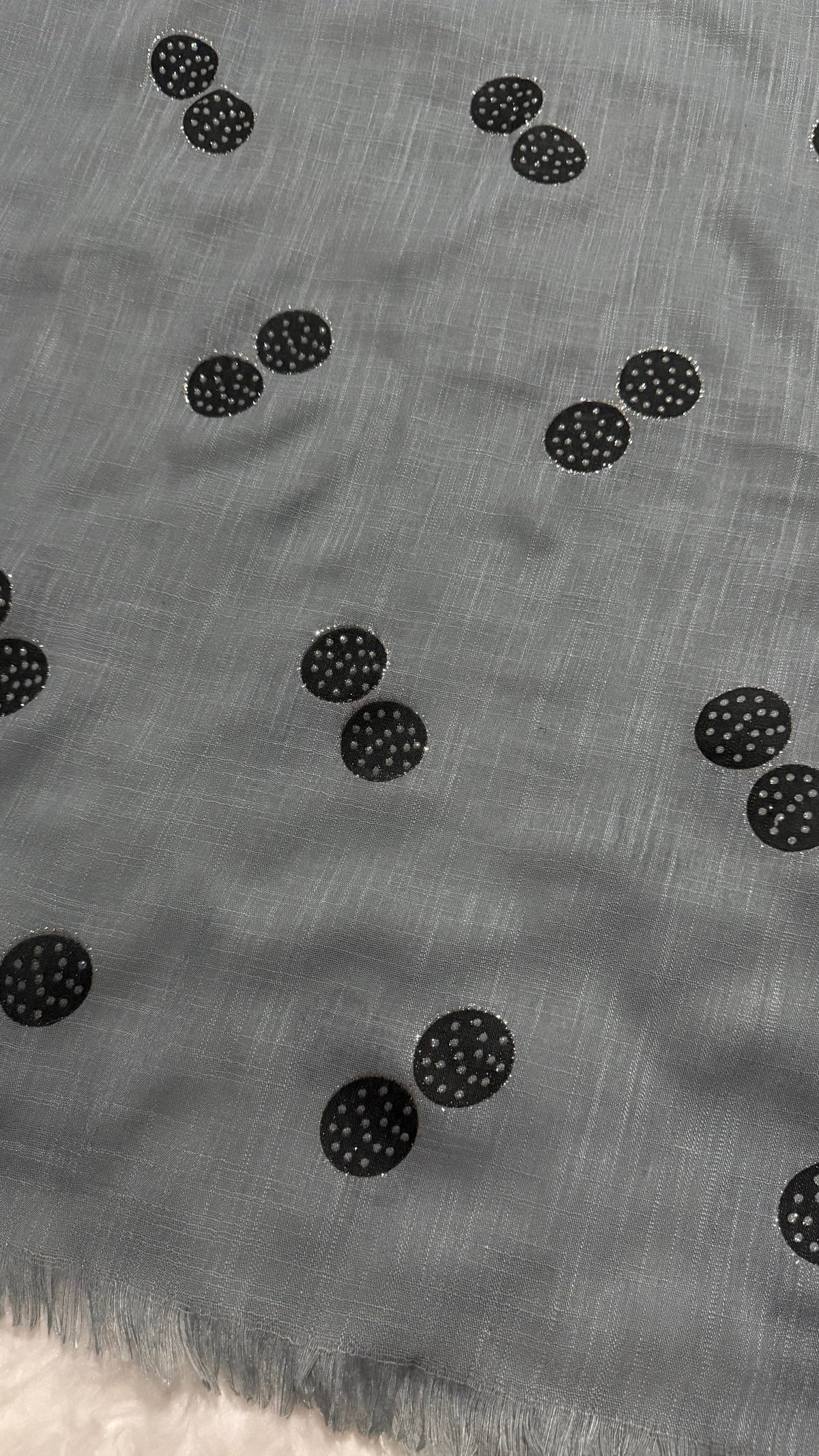 Lawn Block Print Hijab | Shinny Circles | Grey