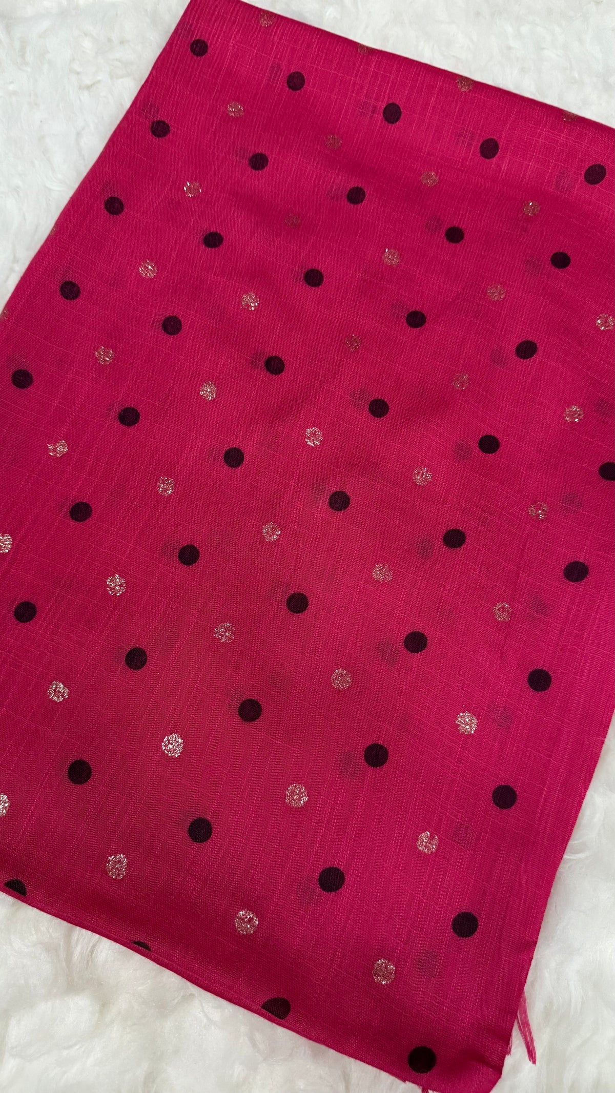 Lawn Block Print Hijab | Shinny Polka Dots | Fuchsia Pink