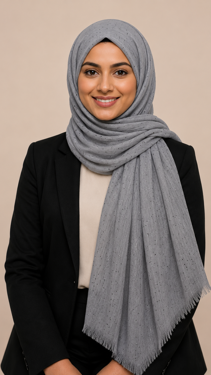 Lawn Dotted Stones Hijab | Grey