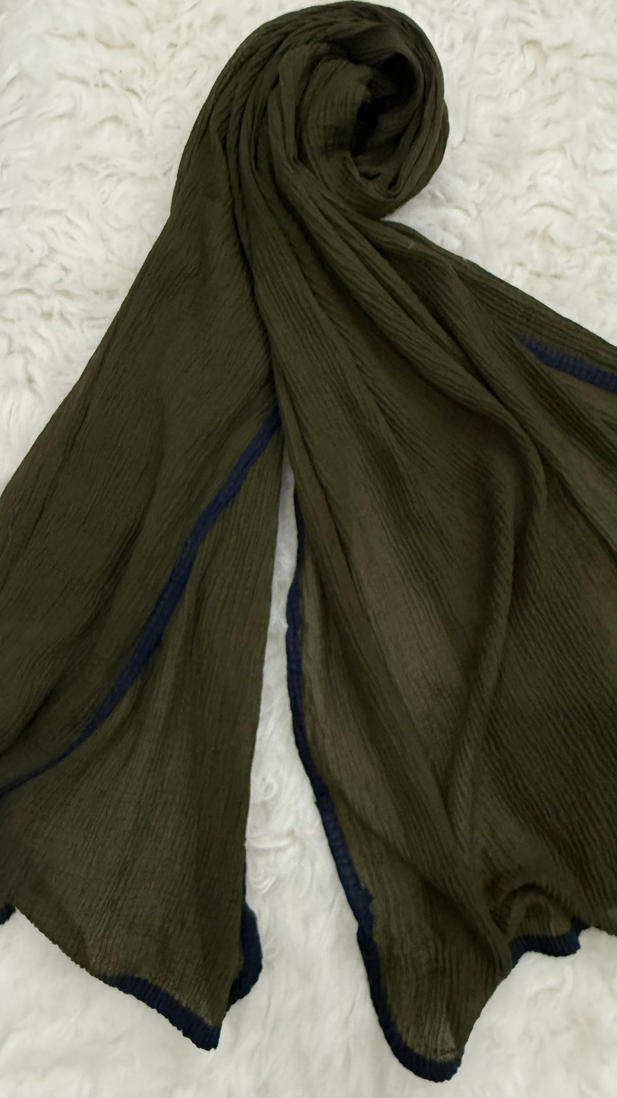 Soft Crinkle Lawn Hijab with Borders | Olive Green