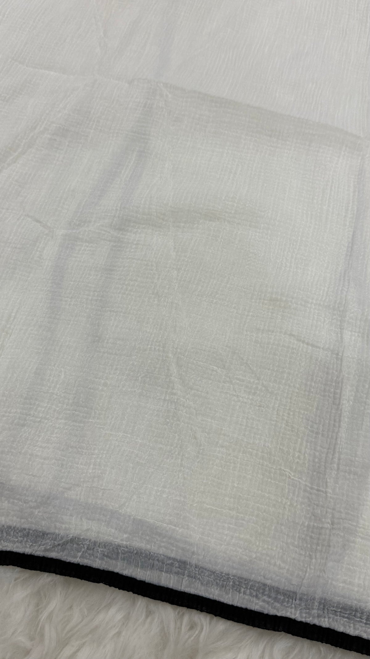 Soft Crinkle Lawn Hijab with Borders| Ivory White