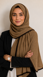 Soft Crinkle Lawn Hijab with Borders | Mocha Brown