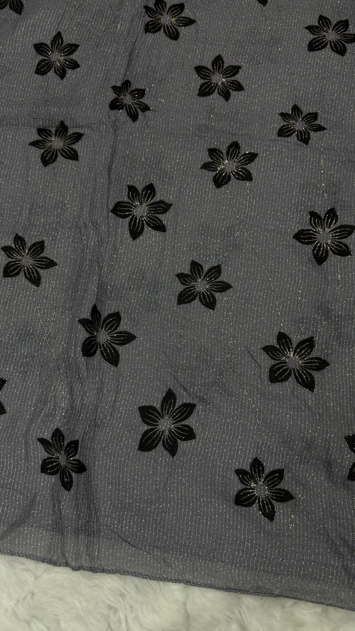 Threaded Lawn Floral Hijab | Floral | Graphite Grey