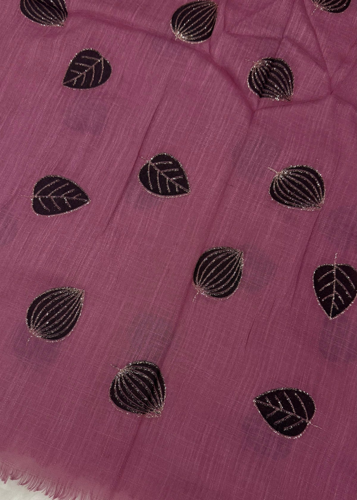Lawn Block Print Hijab | Shiny Leaf | Muted Pink