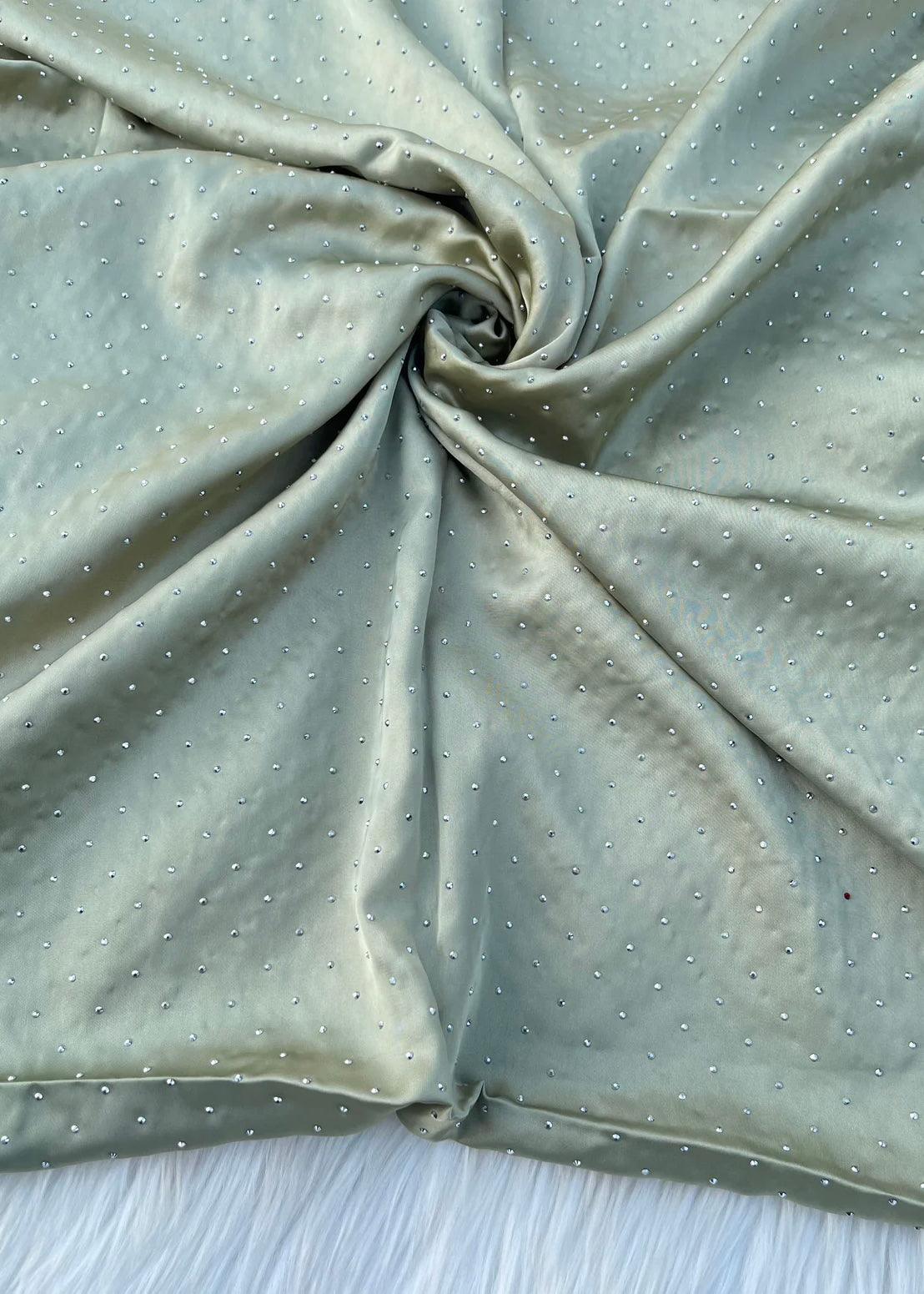 Silk Embellished Hijabs | Pista Green