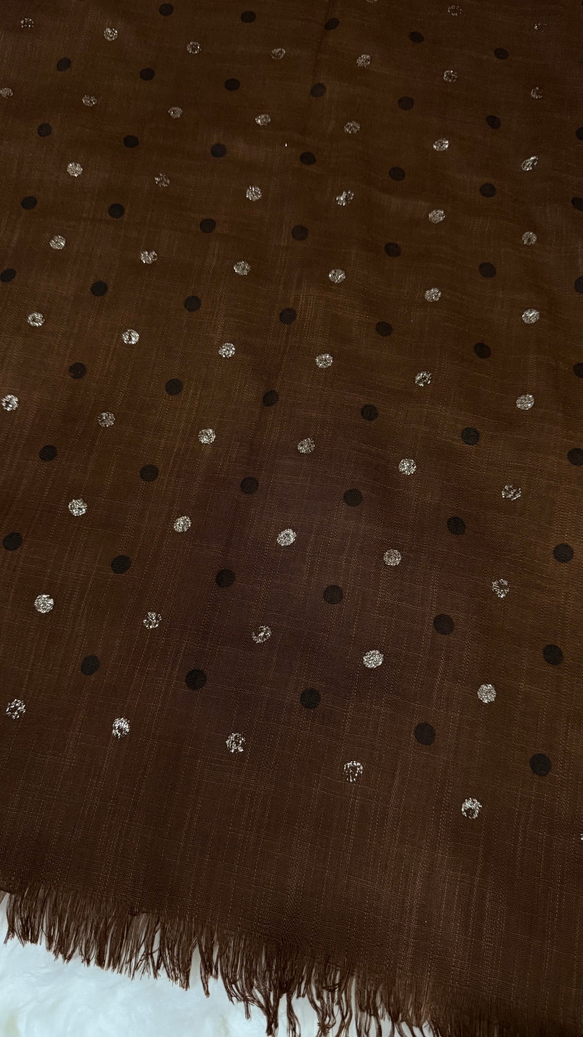 Lawn Block Print Hijab | Shinny Polka Dots | Dark Brown