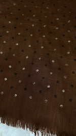 Lawn Block Print Hijab | Shinny Polka Dots | Dark Brown
