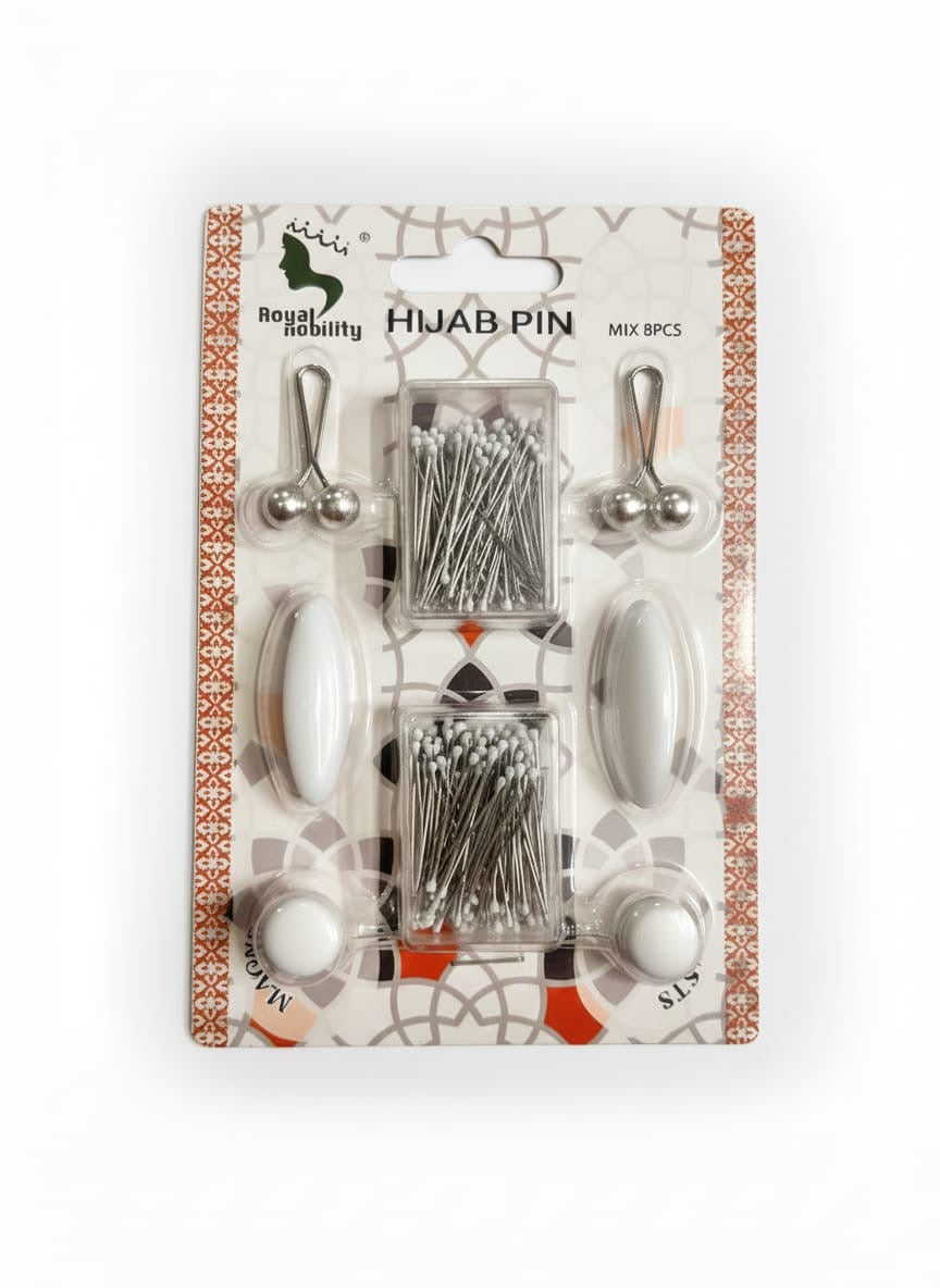 Essential Hijab Pin Kit – Complete Magnetic, Safety & Invisible Pins Set | White