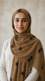 Lawn Block Print Hijab | Shinny Circles | Mocha Brown