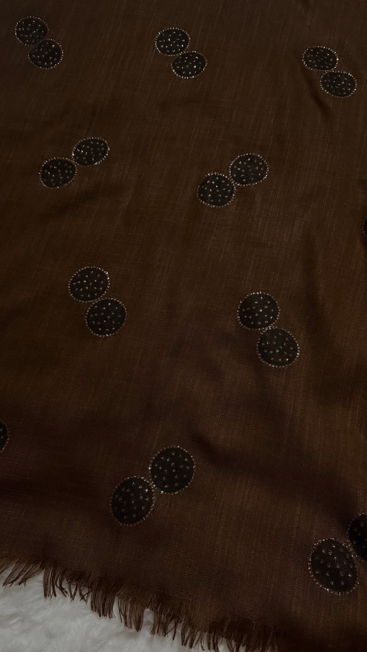 Lawn Block Print Hijab | Shinny Circles | Dark Brown