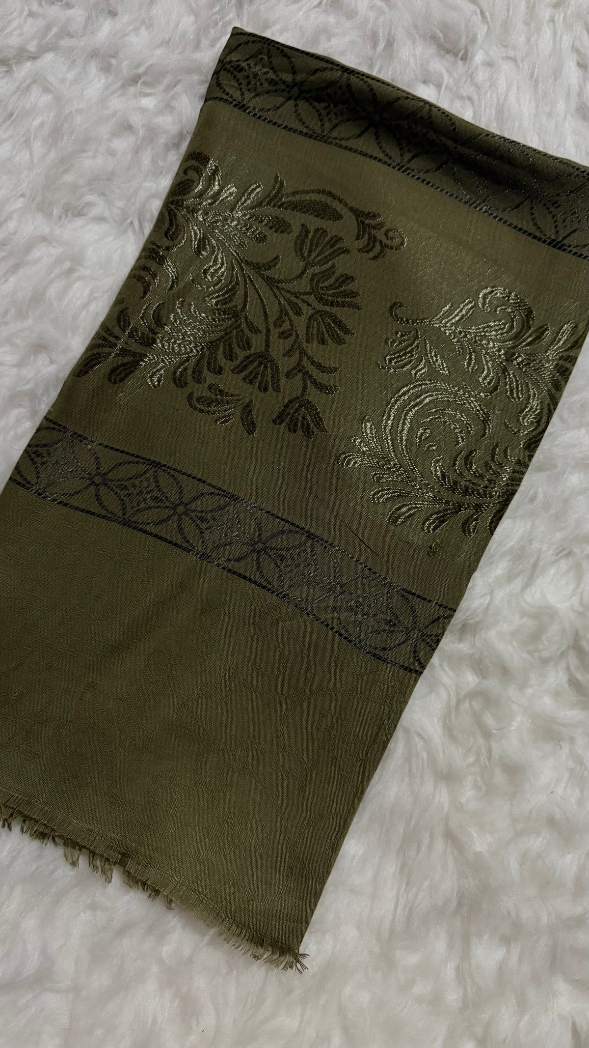 Lawn Jacquard Border | Olive Green