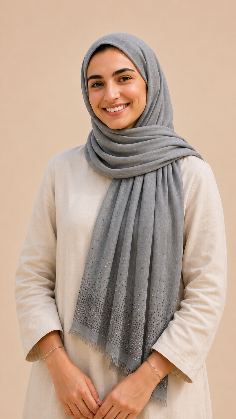 Lawn Stone Drop Hijab | Grey